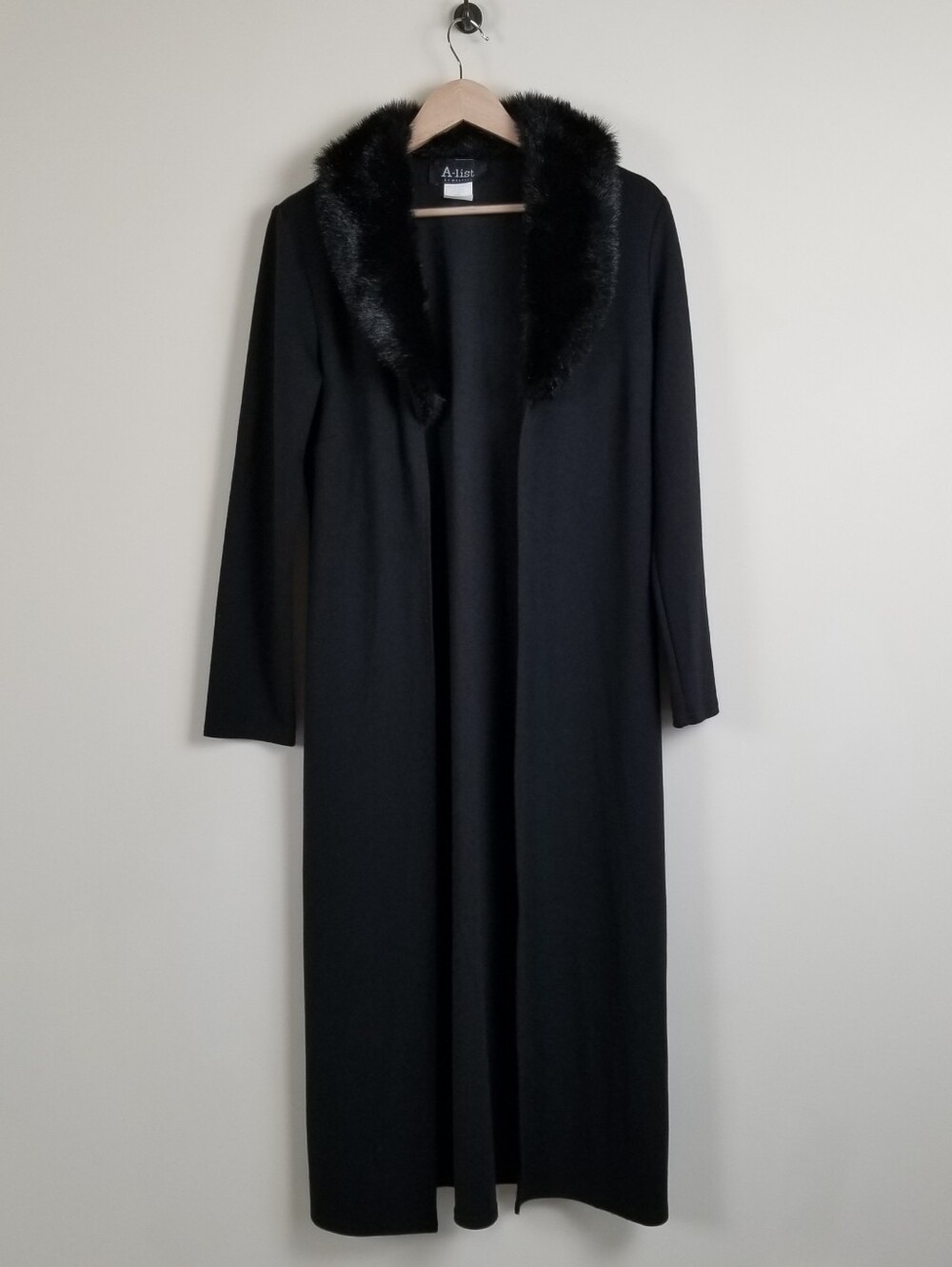 A-list By Wrapper Vintage Duster Coat Faux Fur Collar Size Medium - Picture 2 of 10